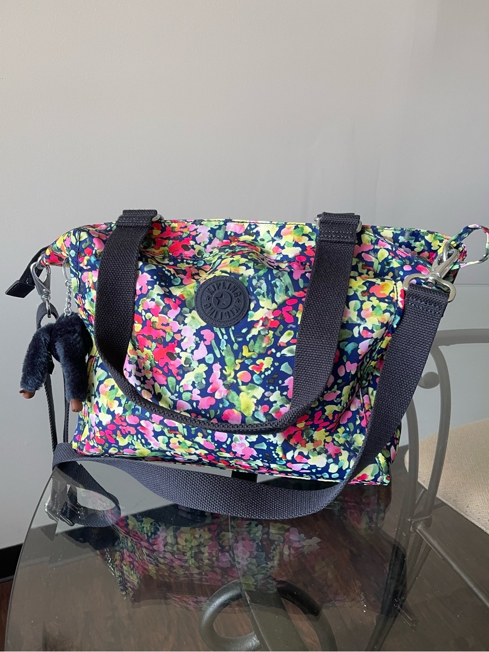 KIPLING Canvas Sweet Bouquet Colorful Navy Strap Floral Crossbody Shoulder Bag